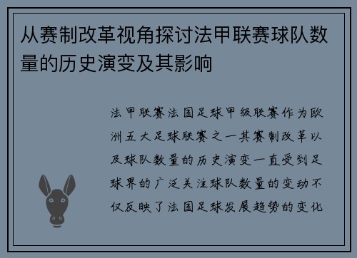 从赛制改革视角探讨法甲联赛球队数量的历史演变及其影响
