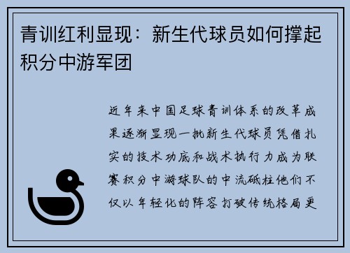 青训红利显现：新生代球员如何撑起积分中游军团